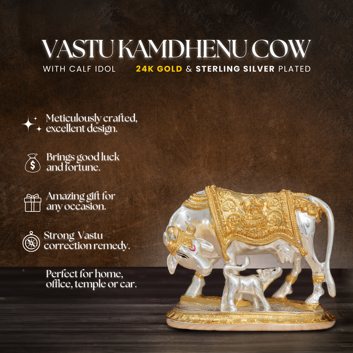 Kamdhenu Cow with Calf | 24K Gold & 999 Silver Plated