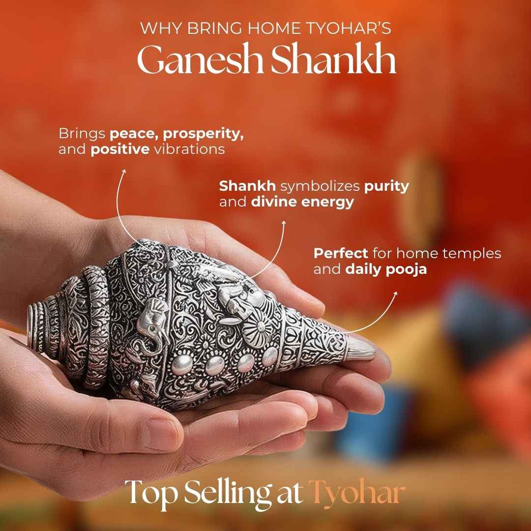 Shree Ganesh Shankh | Pure 24K Gold and 999 Silver Plated (5 Inch)