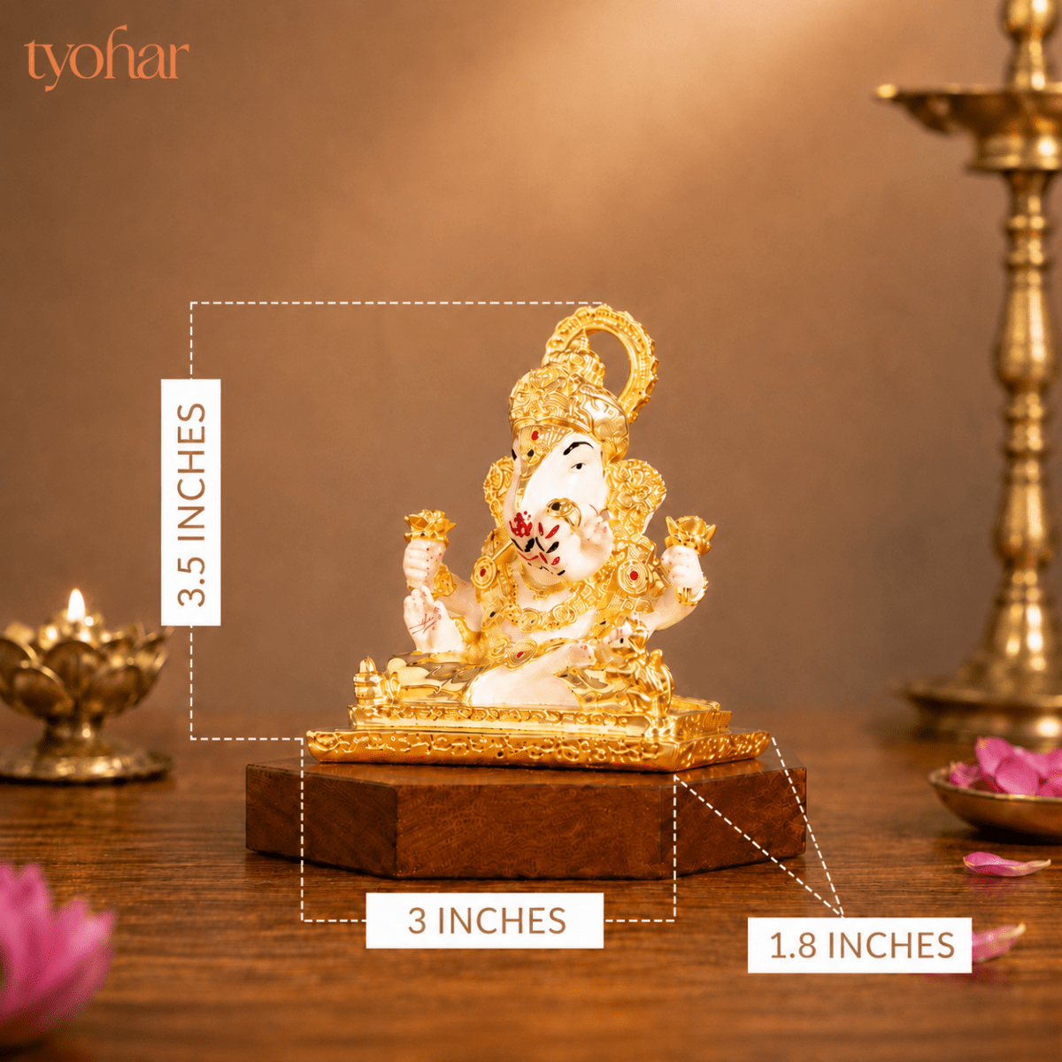 Dagdusheth Halwai Ganpati Murti | Pure 24K Gold Plated - Tyohar Store