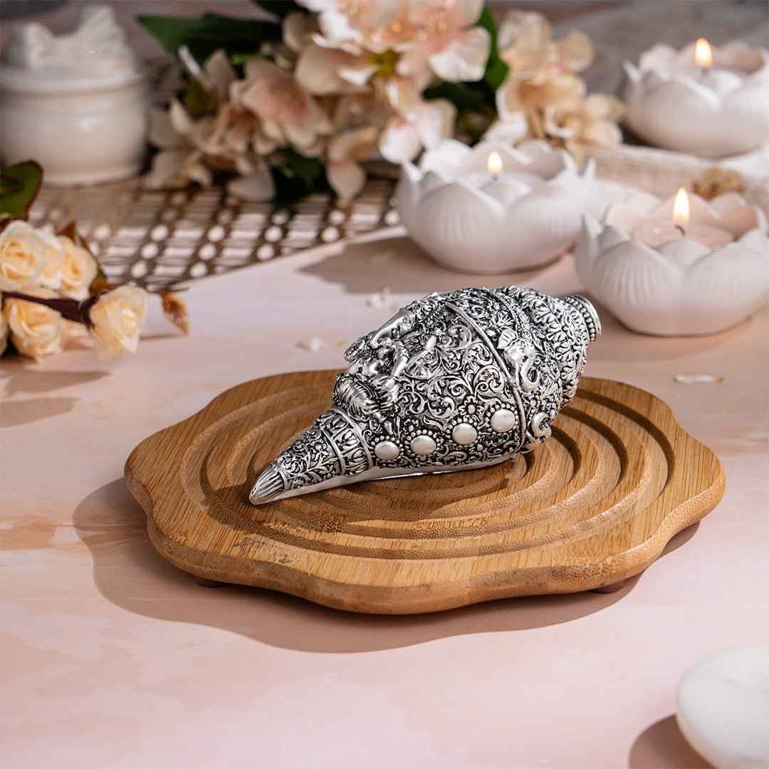 Shree Ganesh Shankh | Pure 24K Gold and 999 Silver Plated (5 Inch)