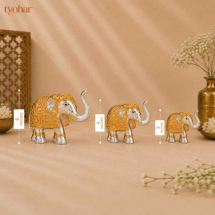 Trunk Up Elephant Pair - Gold & Silver Plated