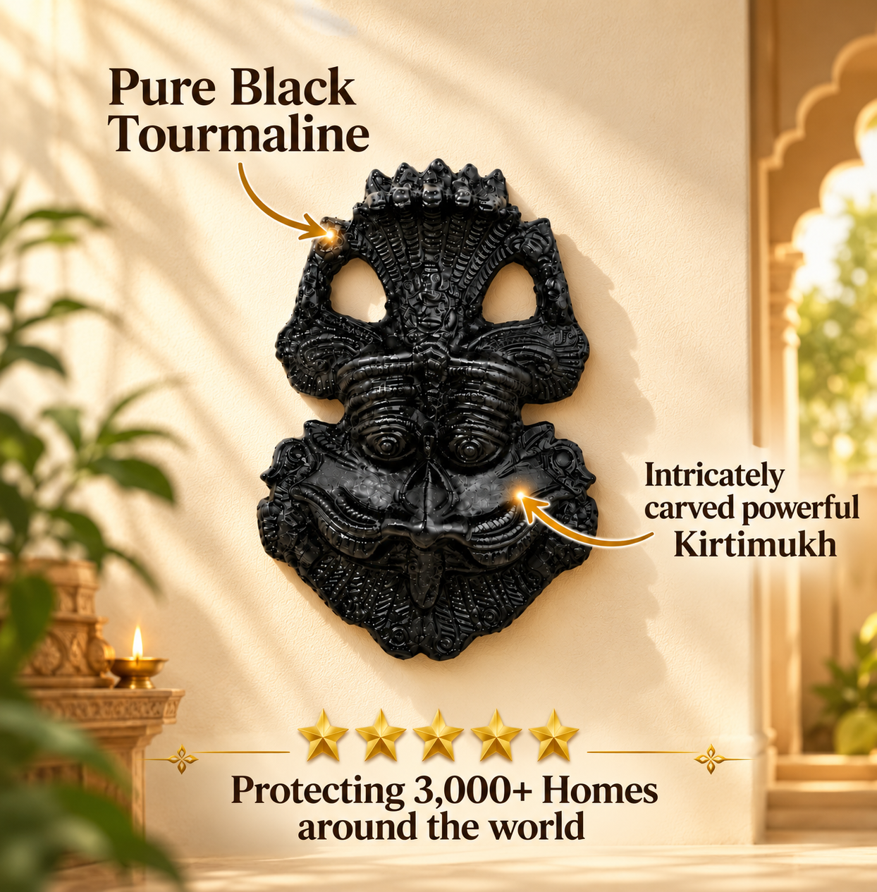 Pure Black Tourmaline Kirtimukh Idol