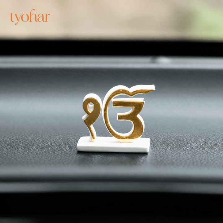 Ik Onkar & Khanda Car Dashboard Idol | Pure Gold Plated - Tyohar Store