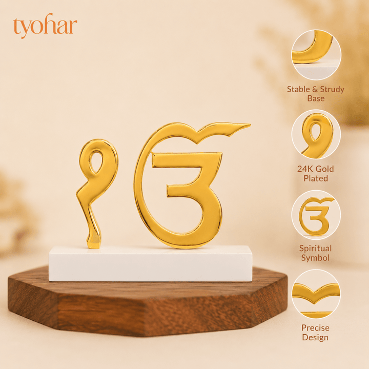Ik Onkar & Khanda Car Dashboard Idol | Pure Gold Plated - Tyohar Store