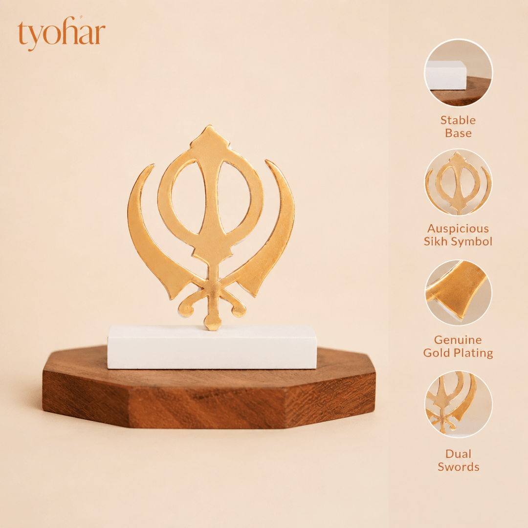 Ik Onkar & Khanda Car Dashboard Idol | Pure Gold Plated - Tyohar Store