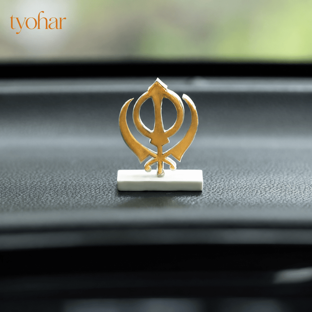 Ik Onkar & Khanda Car Dashboard Idol | Pure Gold Plated - Tyohar Store