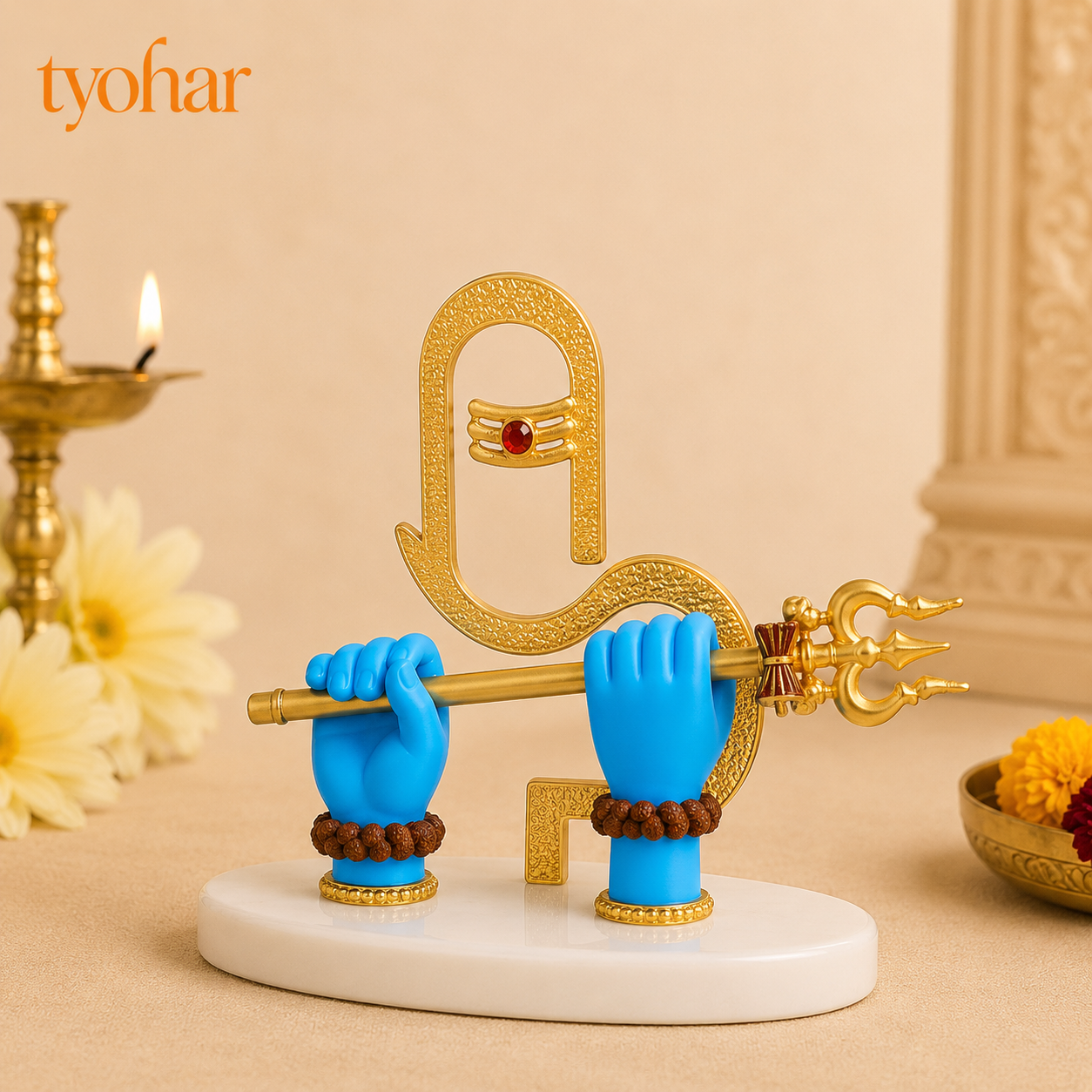 Shivji Hands Idol | Mahadev Divine Hands | 24K Gold Plated Shiva Idol with Trishul & Shivling