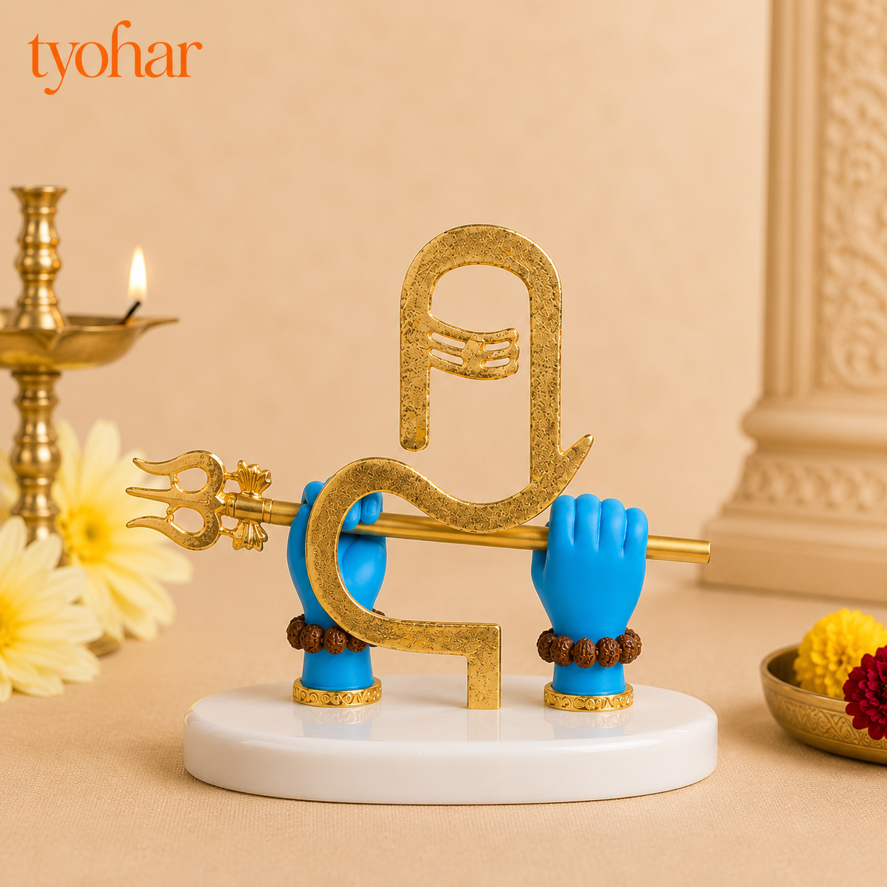 Shivji Hands Idol | Mahadev Divine Hands | 24K Gold Plated Shiva Idol with Trishul & Shivling