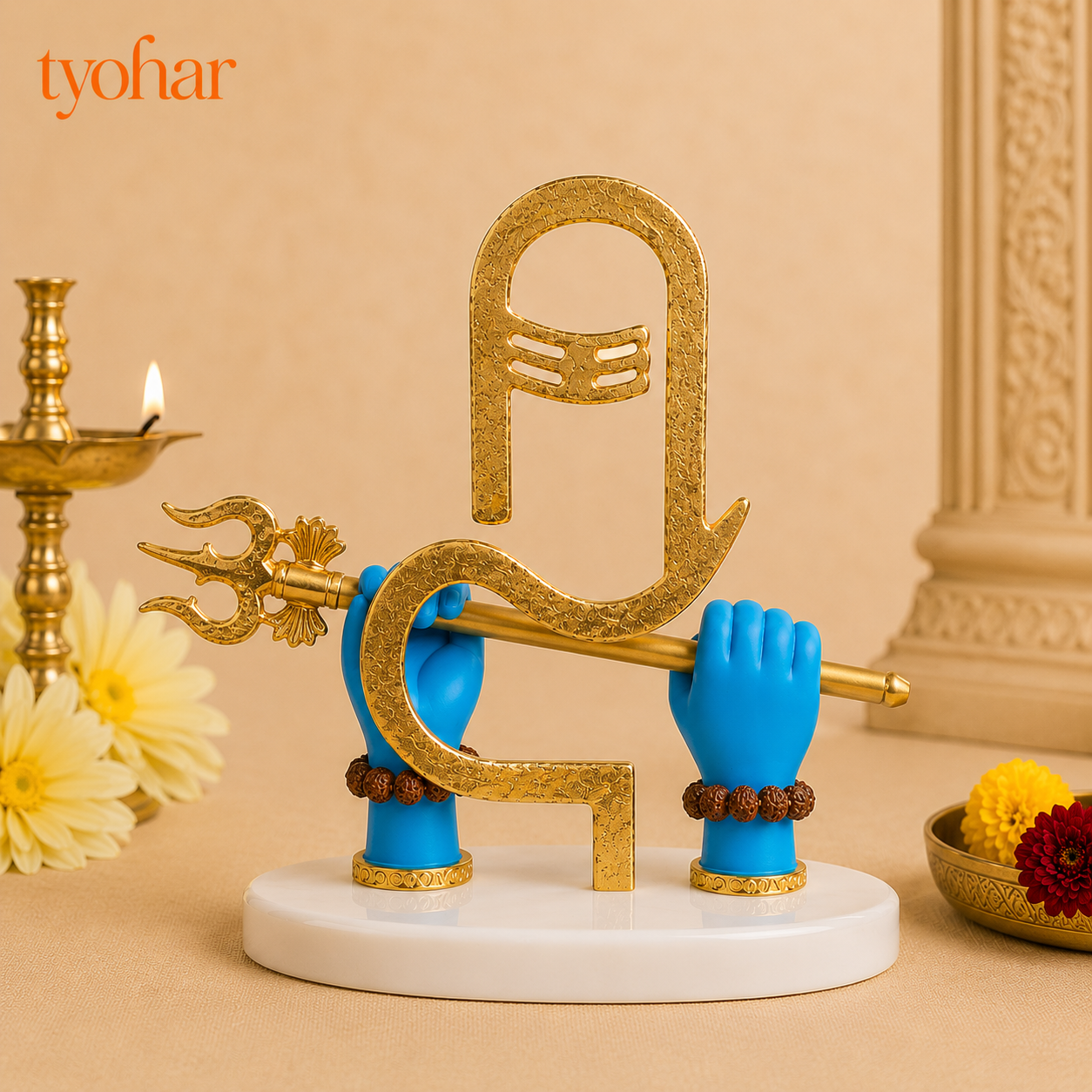 Shivji Hands Idol | Mahadev Divine Hands | 24K Gold Plated Shiva Idol with Trishul & Shivling