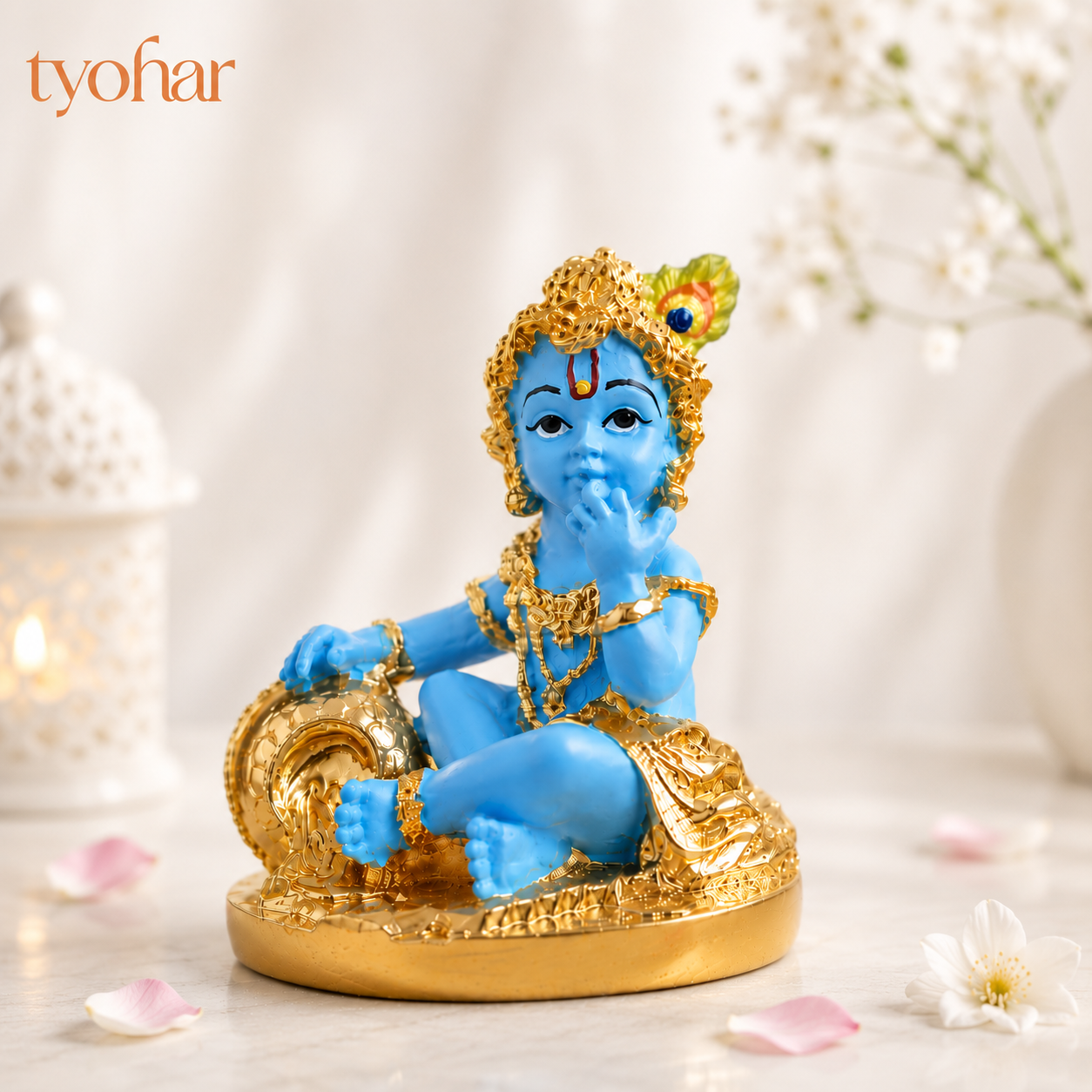 Laddu Gopal Idol | Bal Krishna Eating Makkhan Idol | Pure 24K Gold Plated Krishna Idol