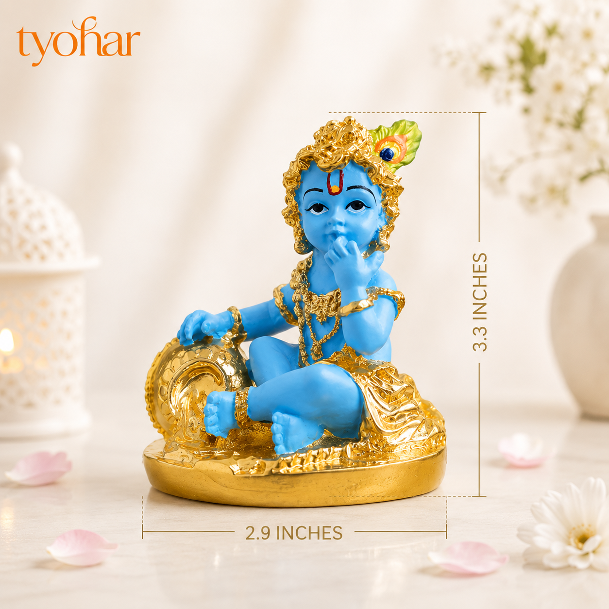 Laddu Gopal Idol | Bal Krishna Eating Makkhan Idol | Pure 24K Gold Plated Krishna Idol