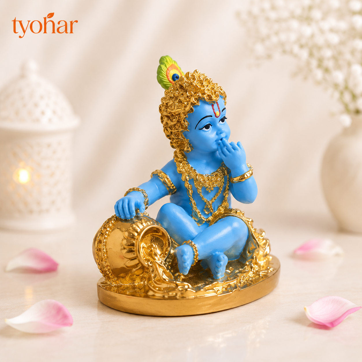 Laddu Gopal Idol | Bal Krishna Eating Makkhan Idol | Pure 24K Gold Plated Krishna Idol