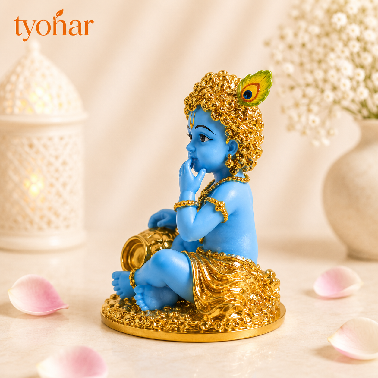 Laddu Gopal Idol | Bal Krishna Eating Makkhan Idol | Pure 24K Gold Plated Krishna Idol