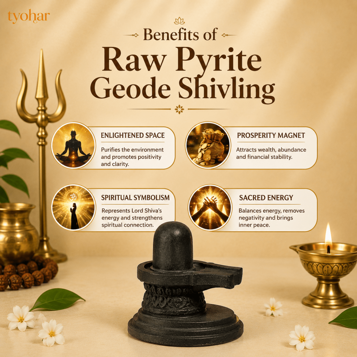 Pyrite Shivling & Nandi | Attract Abundance, Prosperity & Shiv Ji's Blessings - Tyohar Store
