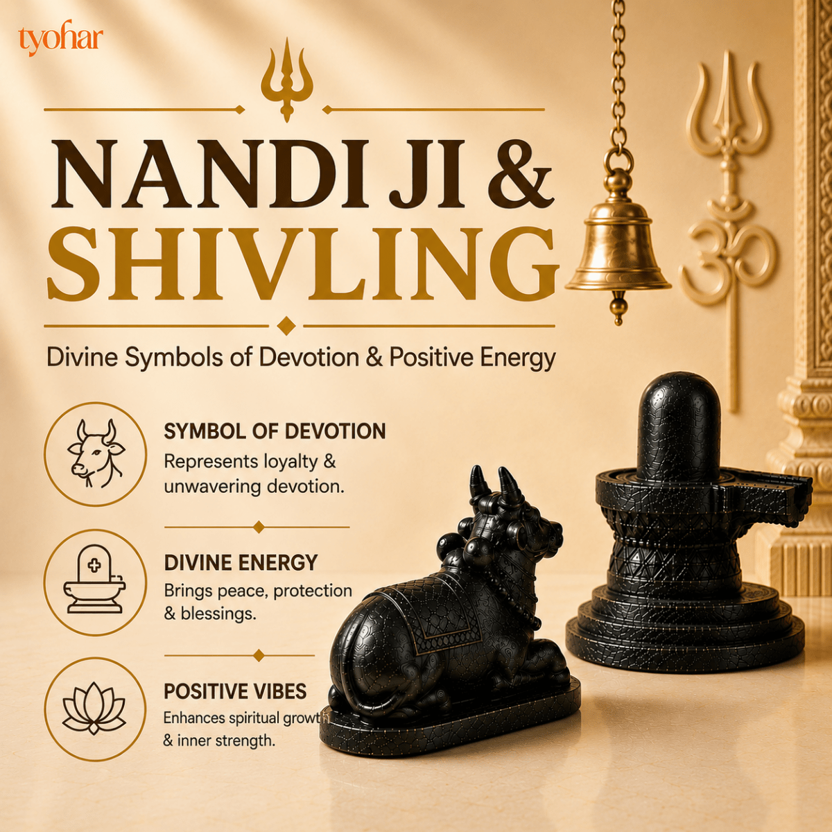 Pyrite Shivling & Nandi | Attract Abundance, Prosperity & Shiv Ji's Blessings - Tyohar Store
