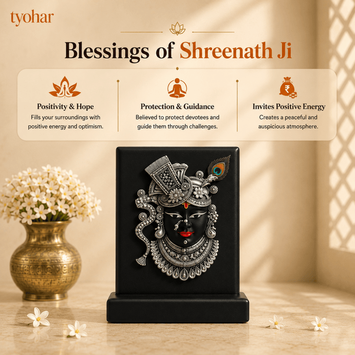 Shreenathji Mukharvind & Radha Krishna 3D Frame | 999 Silver Plated - Tyohar Store