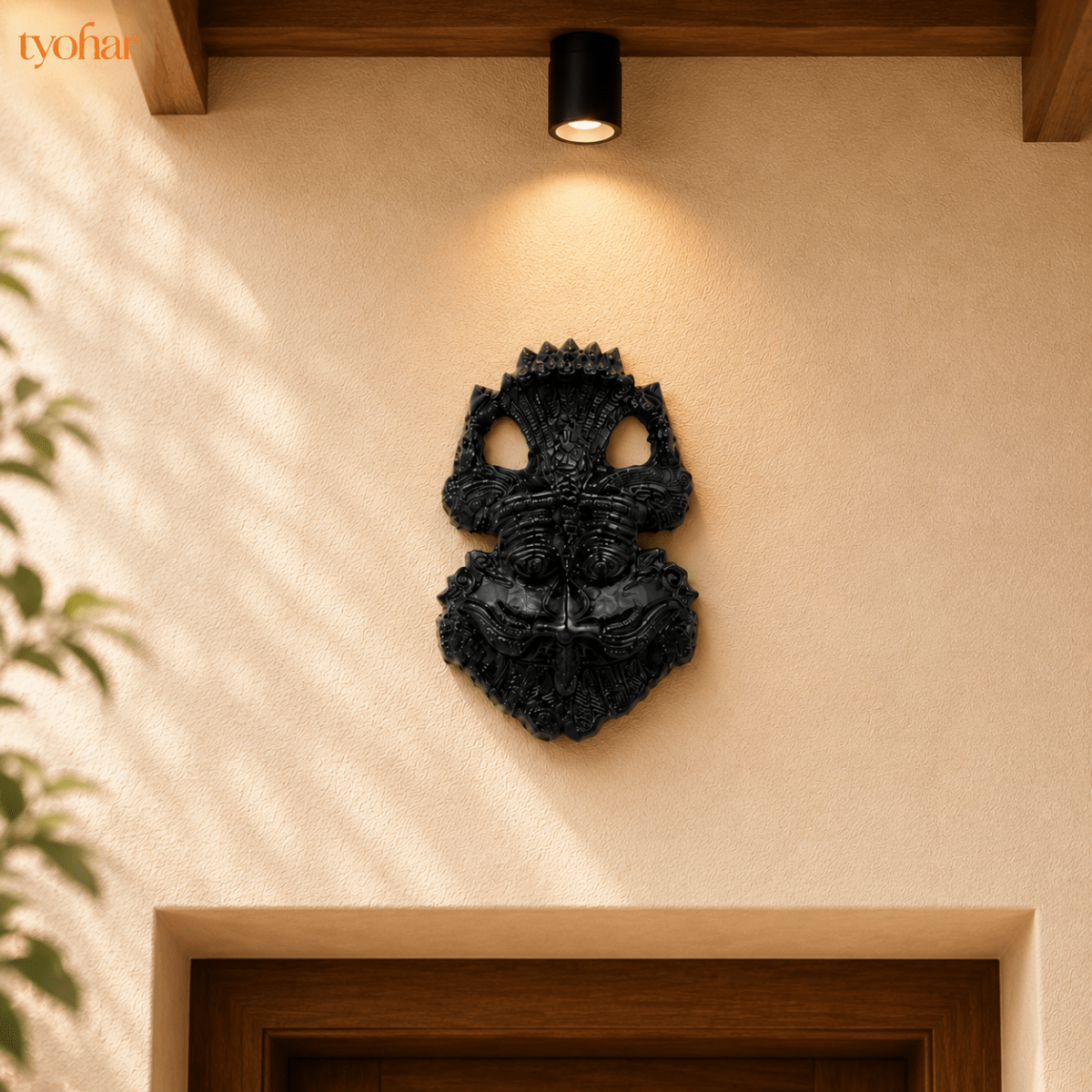 Pure Black Tourmalline Kirtimukh Idol - Tyohar Store