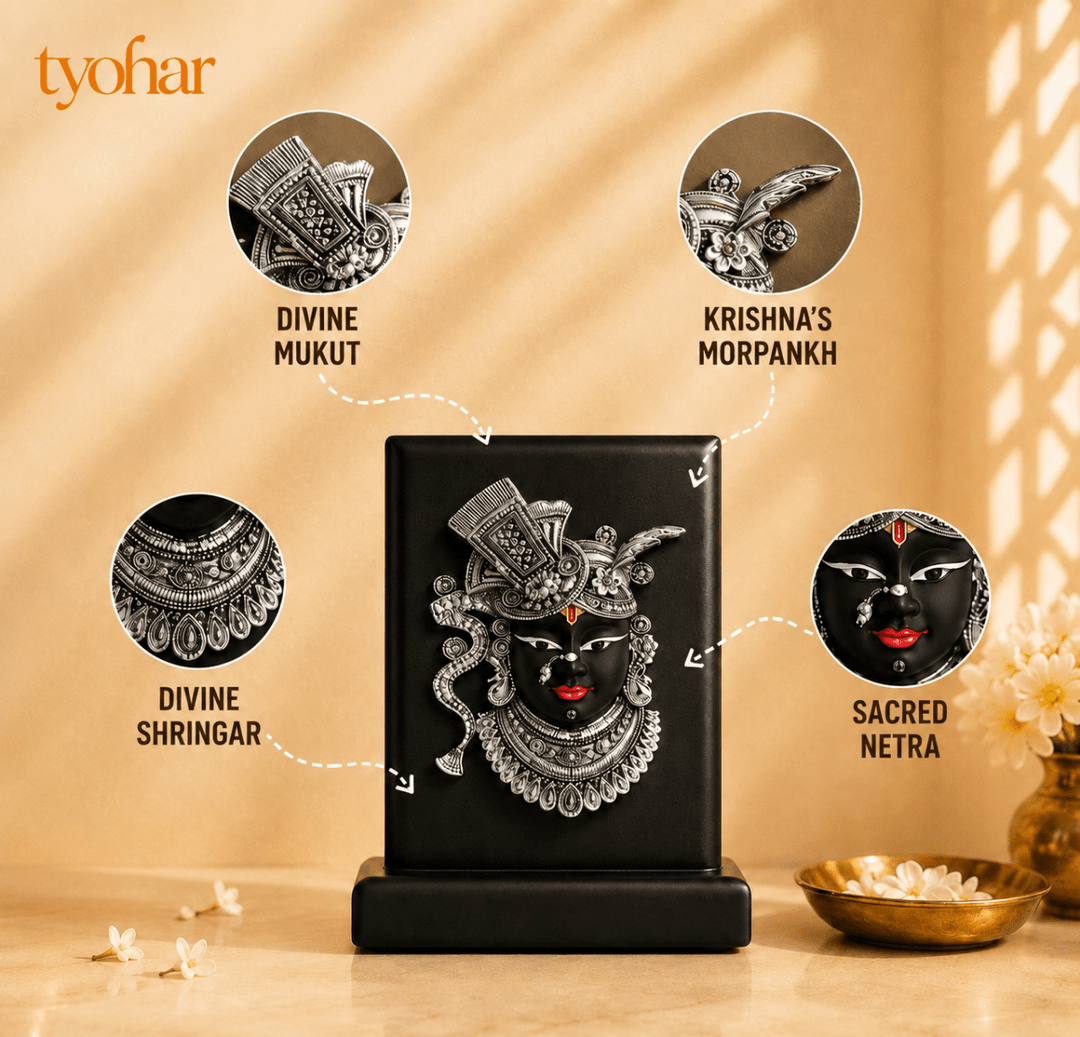 Shreenathji Mukharvind & Radha Krishna 3D Frame | 999 Silver Plated - Tyohar Store