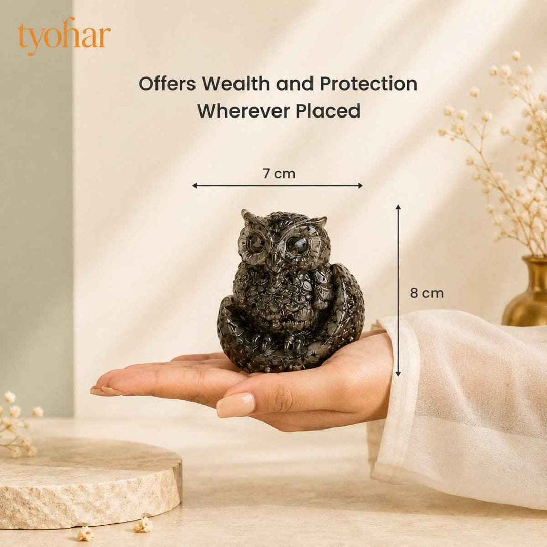 Raw Pyrite Owl with Moon For Wealth, Wisdom & Protection