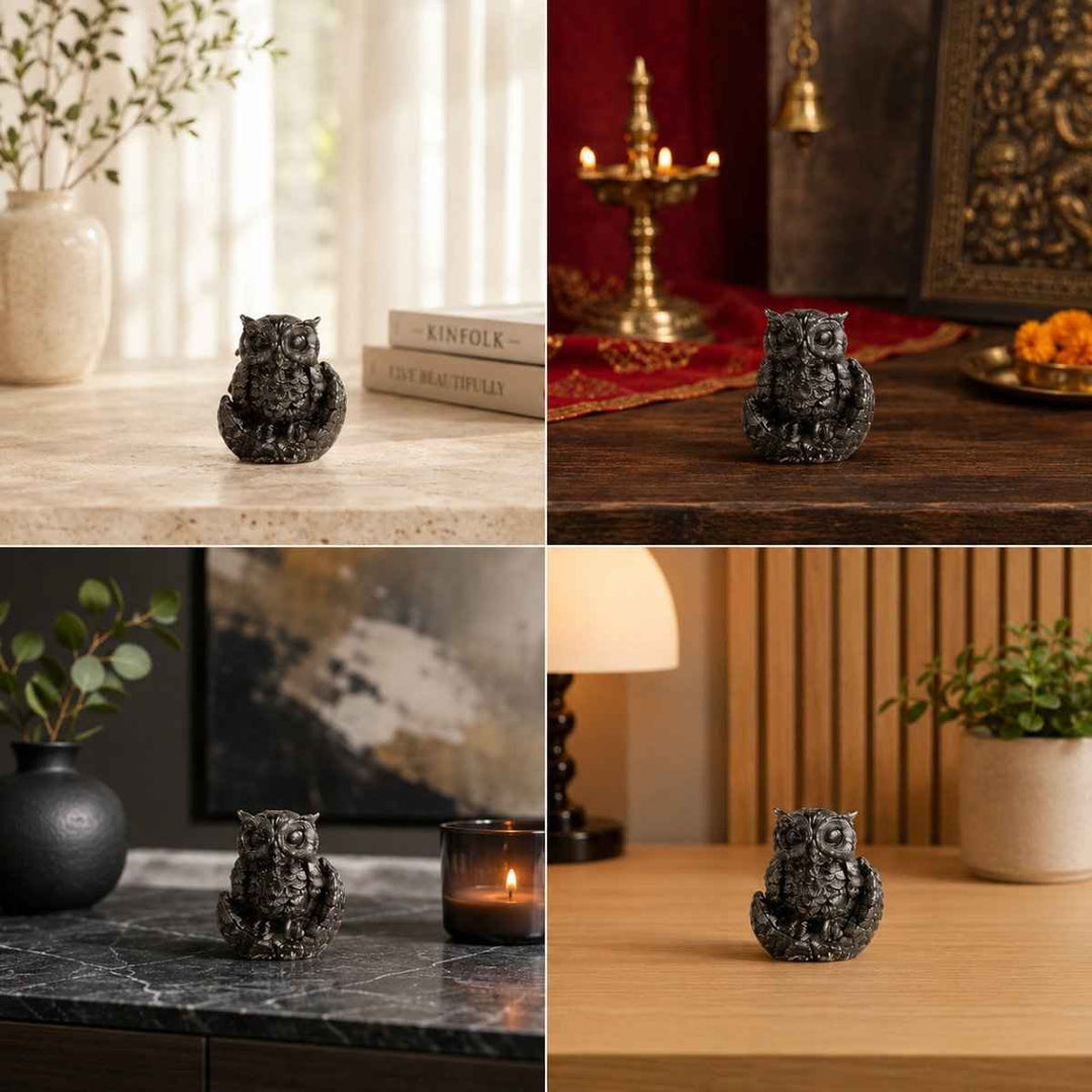 Raw Pyrite Owl with Moon For Wealth, Wisdom & Protection