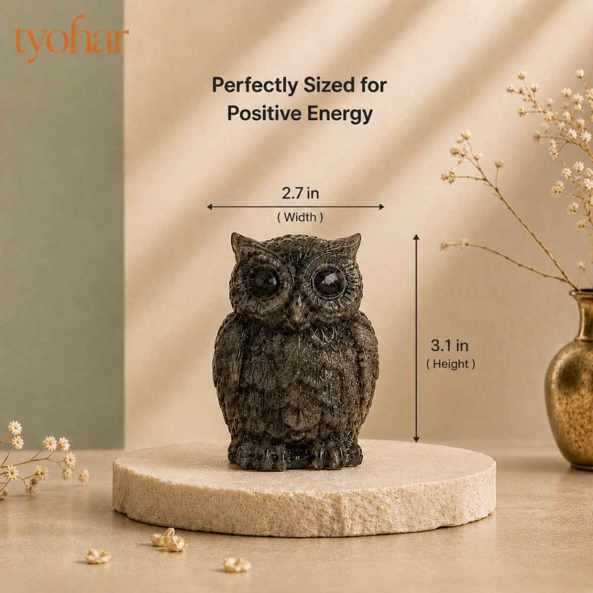 Raw Pyrite Owl with Moon For Wealth, Wisdom & Protection