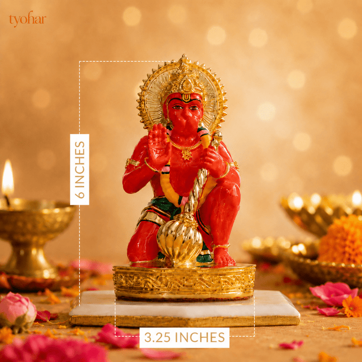 Bajrangbali Sinduri Hanuman Murti - Pure 24K Gold Plated - Tyohar Store