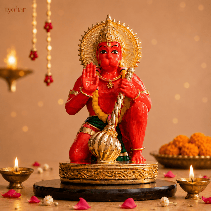 Bajrangbali Sinduri Hanuman Murti - Pure 24K Gold Plated - Tyohar Store