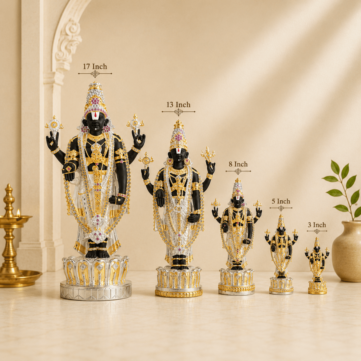 Sri Tirupati Balaji (Venkateswara) Standing Idol | Pure 24K Gold & 999 Silver Plated - Tyohar Store