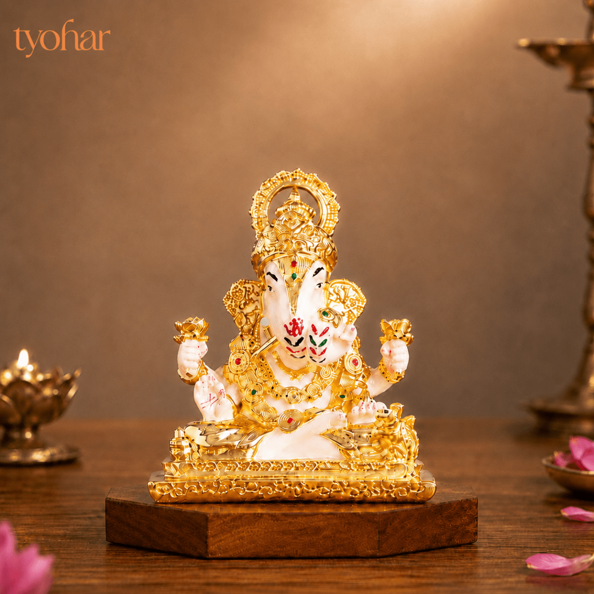Dagdusheth Halwai Ganpati Murti | Pure 24K Gold Plated - Tyohar Store