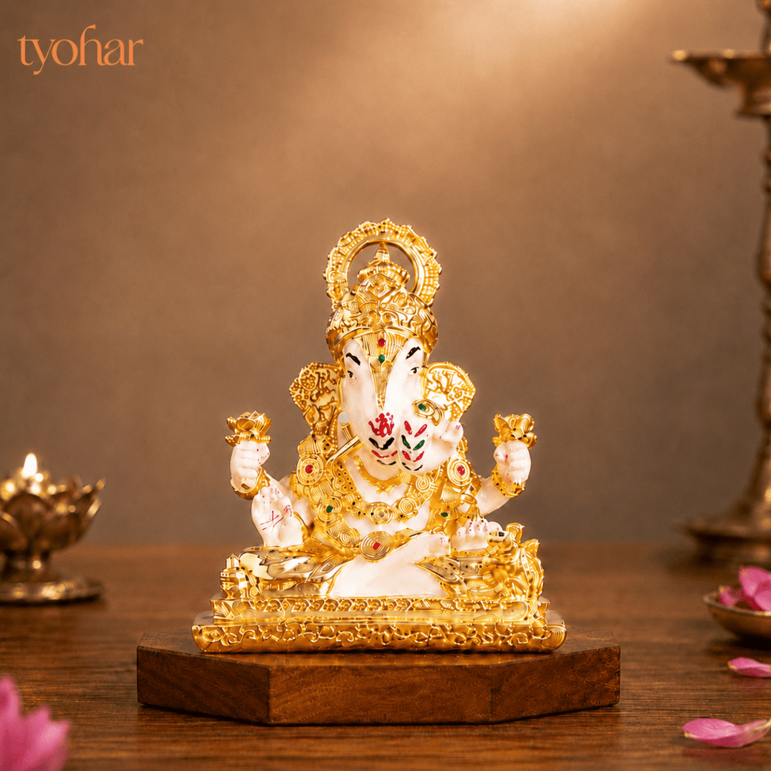 Dagdusheth Halwai Ganpati Murti | Pure 24K Gold Plated - Tyohar Store