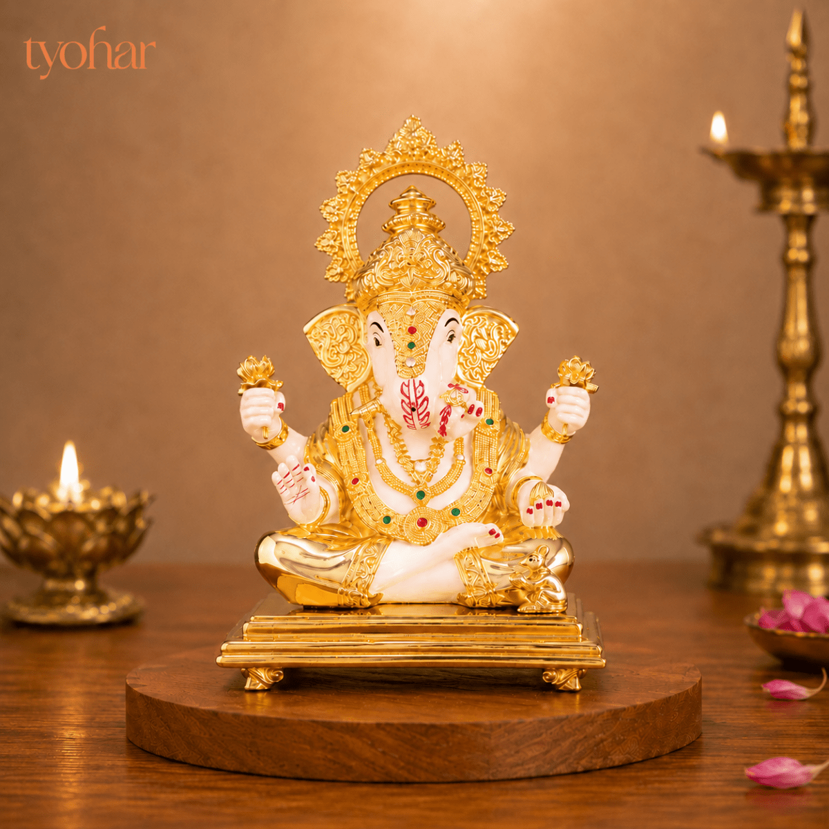 Dagdusheth Halwai Ganpati Murti | Pure 24K Gold Plated - Tyohar Store
