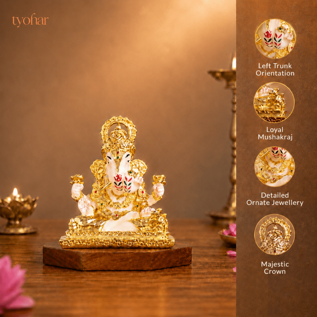 Dagdusheth Halwai Ganpati Murti | Pure 24K Gold Plated - Tyohar Store