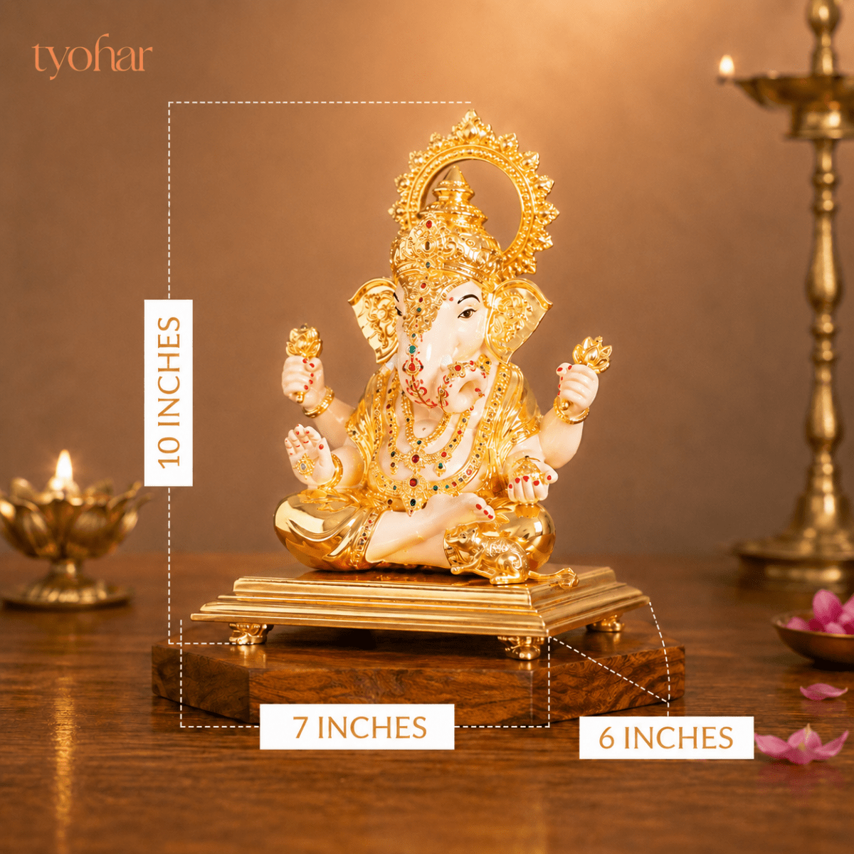 Dagdusheth Halwai Ganpati Murti | Pure 24K Gold Plated - Tyohar Store