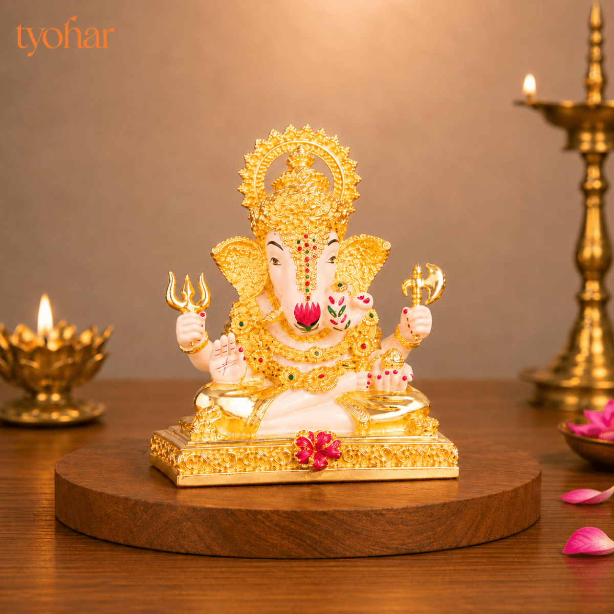 Dagdusheth Halwai Ganpati Murti | Pure 24K Gold Plated - Tyohar Store
