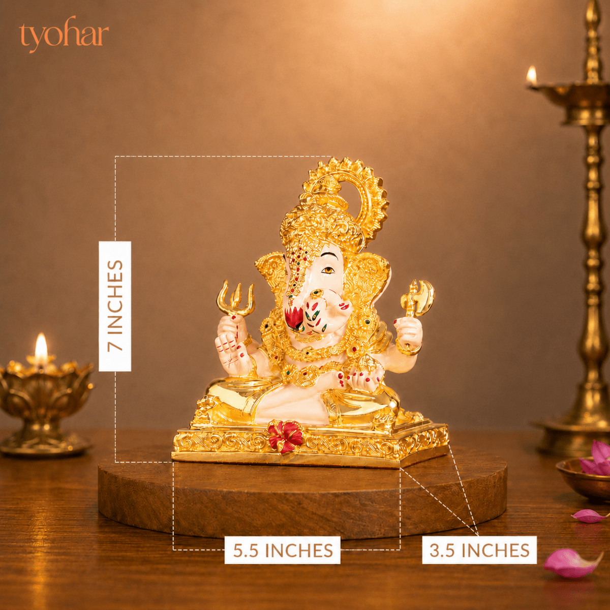 Dagdusheth Halwai Ganpati Murti | Pure 24K Gold Plated - Tyohar Store
