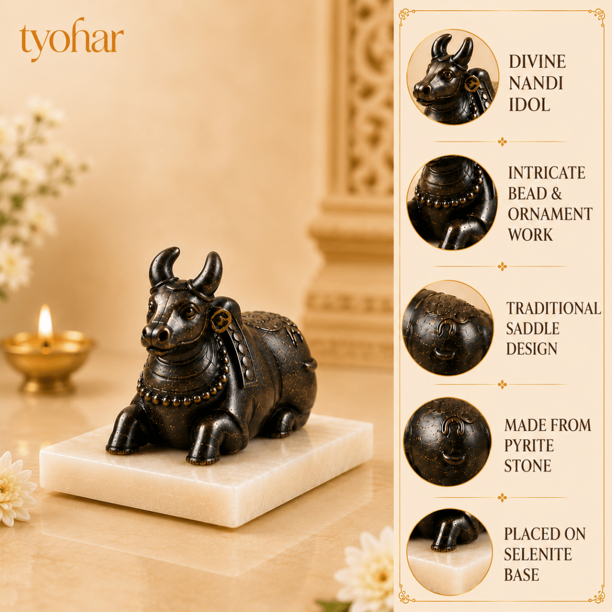 Pyrite Shivling & Nandi | Attract Abundance, Prosperity & Shiv Ji's Blessings - Tyohar Store
