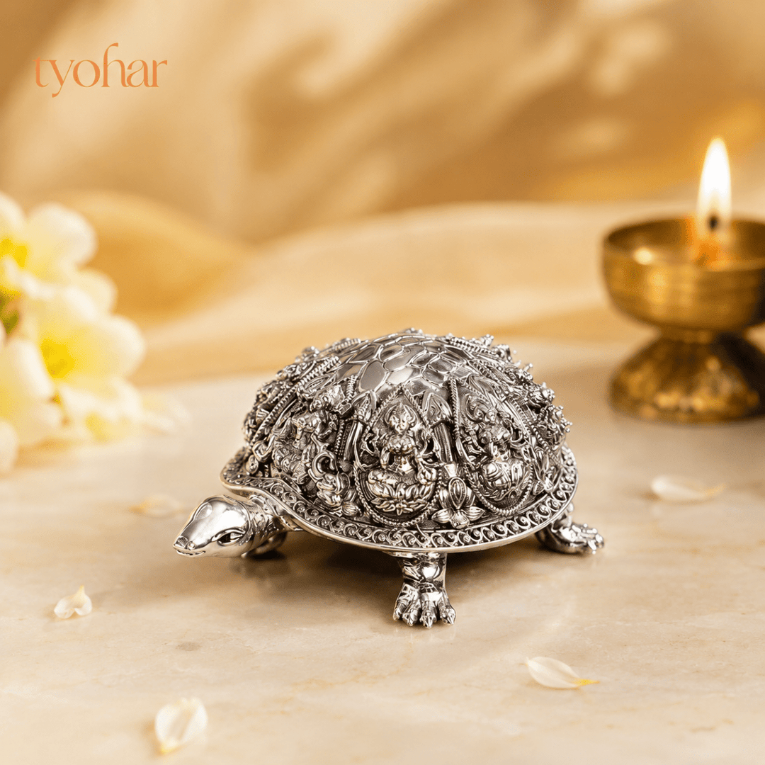 Ashtalakshmi Tortoise Idol | 999 Silver Plated [3.5 inch] - Tyohar Store
