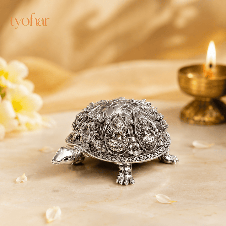 Ashtalakshmi Tortoise Idol | 999 Silver Plated [3.5 inch] - Tyohar Store