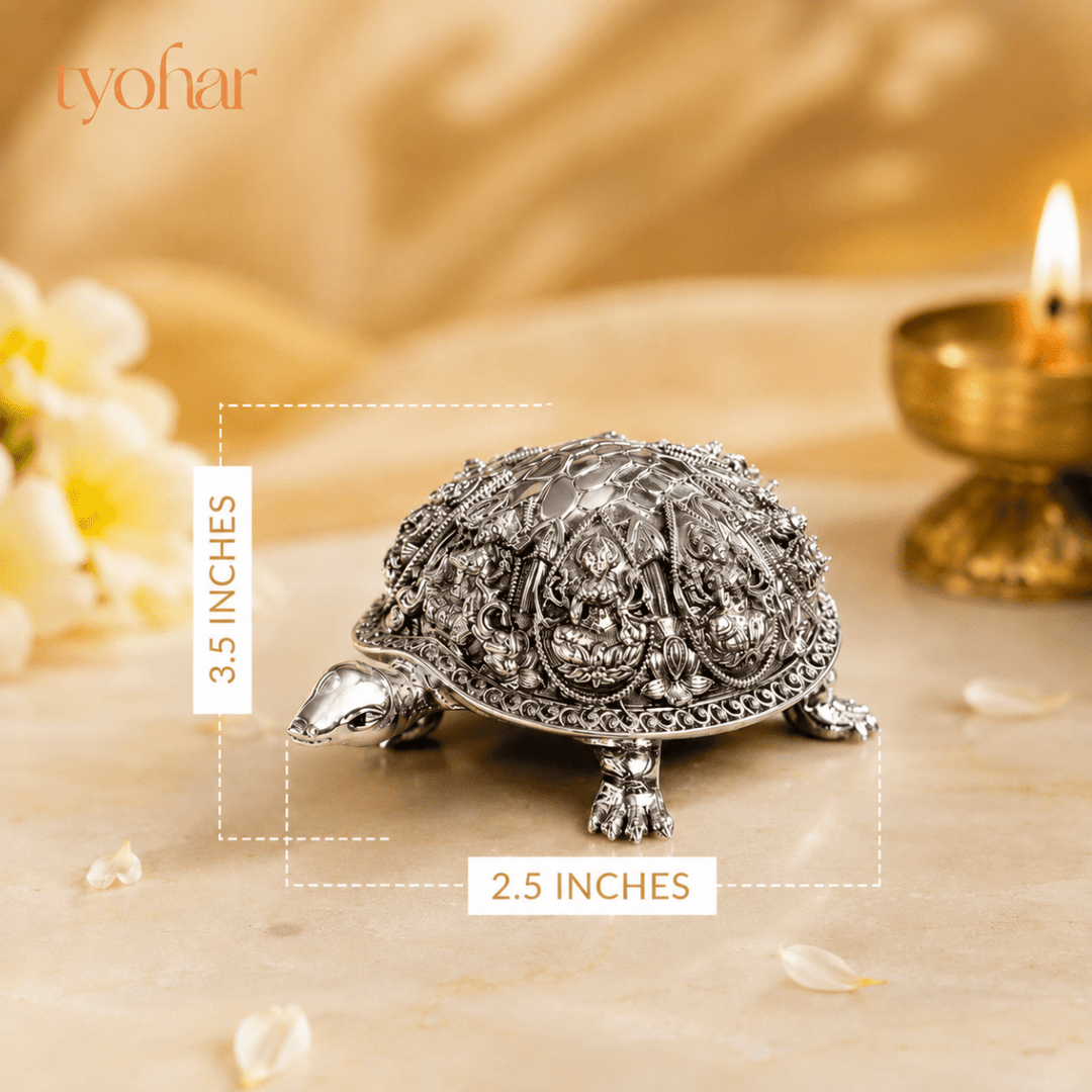 Ashtalakshmi Tortoise Idol | 999 Silver Plated [3.5 inch] - Tyohar Store