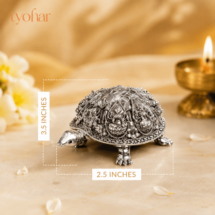 Ashtalakshmi Tortoise Idol | 999 Silver Plated [3.5 inch] - Tyohar Store