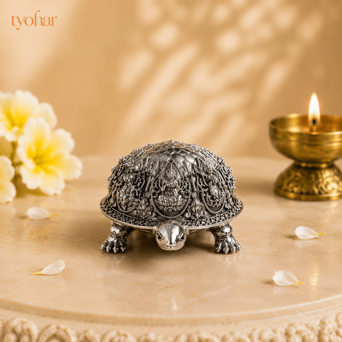 Ashtalakshmi Tortoise Idol | 999 Silver Plated [3.5 inch] - Tyohar Store