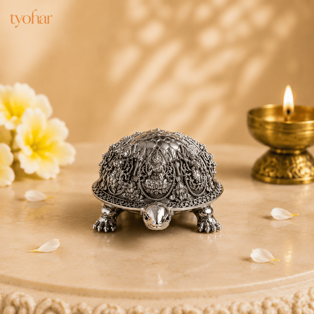 Ashtalakshmi Tortoise Idol | 999 Silver Plated [3.5 inch] - Tyohar Store