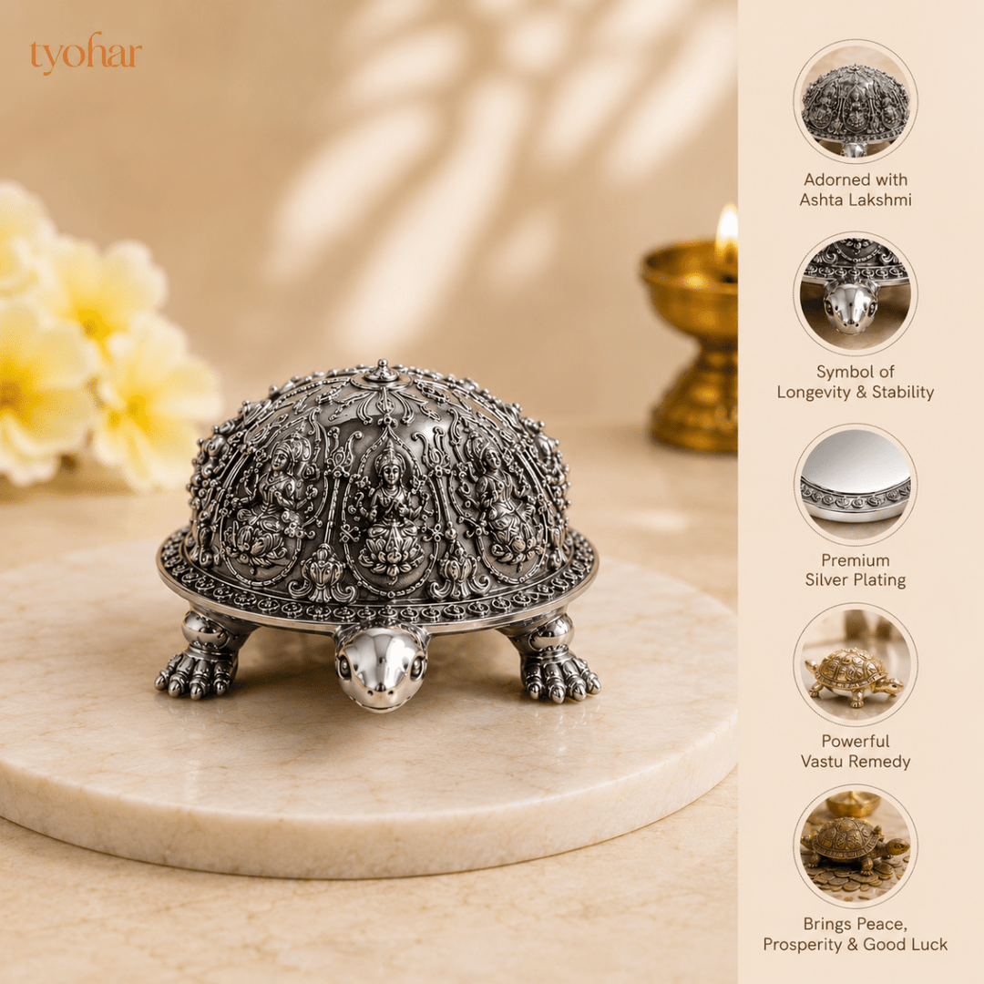 Ashtalakshmi Tortoise Idol | 999 Silver Plated [3.5 inch] - Tyohar Store