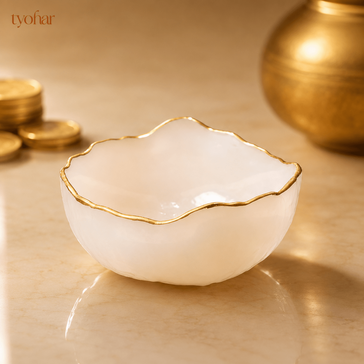 Pure Selenite Money Bowl with Gold Lining - Tyohar Store