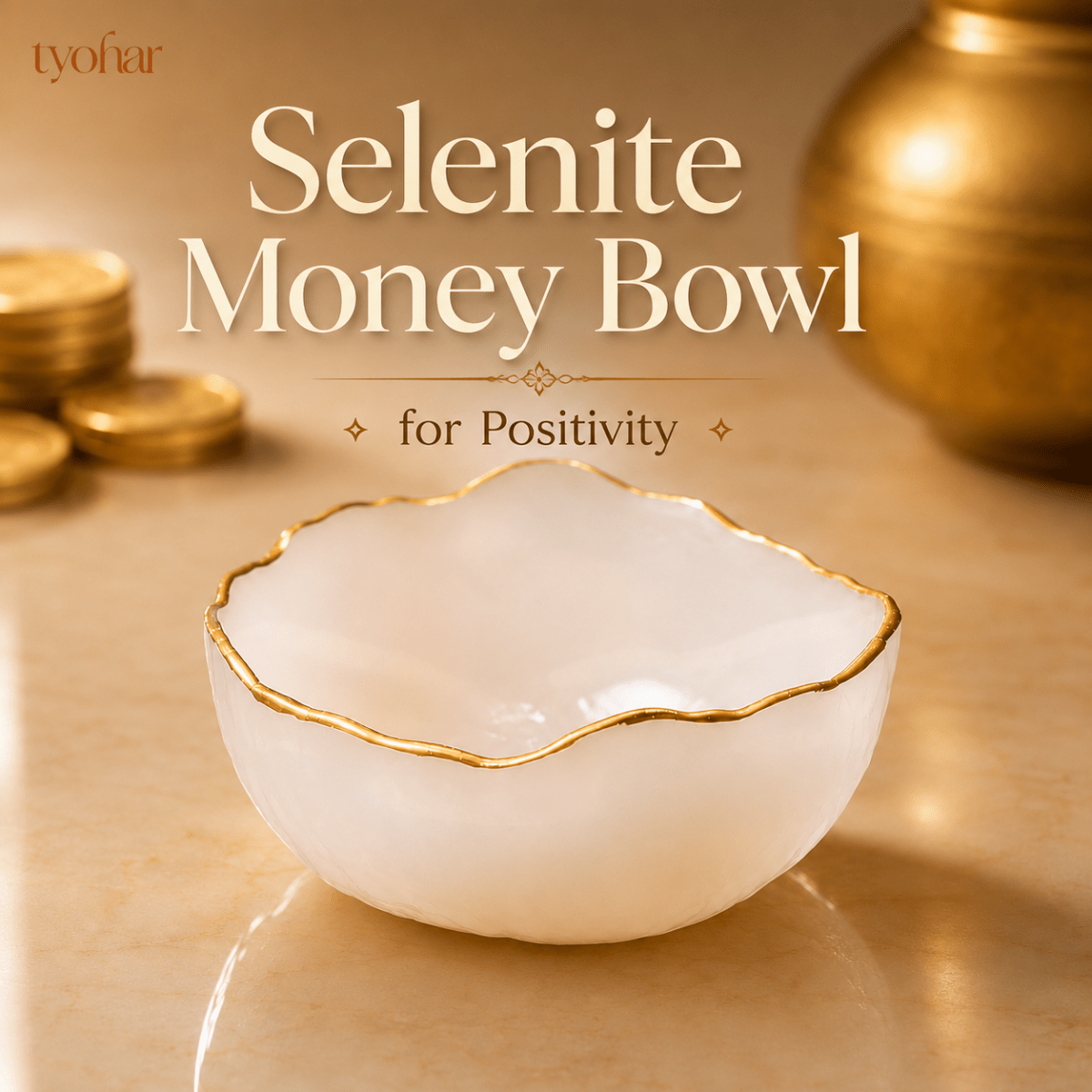 Pure Selenite Money Bowl with Gold Lining - Tyohar Store