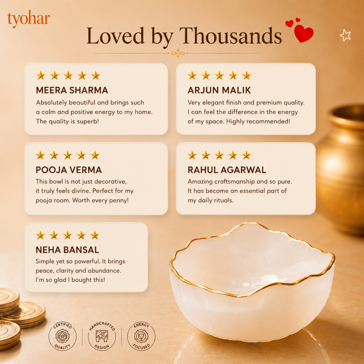 Pure Selenite Money Bowl with Gold Lining - Tyohar Store