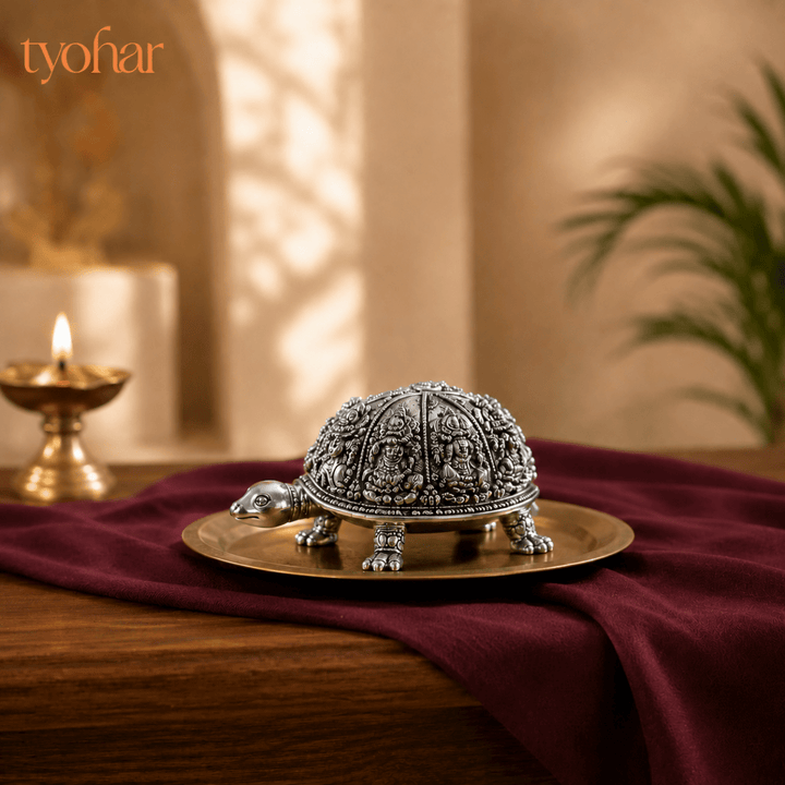 Ashtalakshmi Tortoise Idol | 999 Silver Plated [3.5 inch] - Tyohar Store