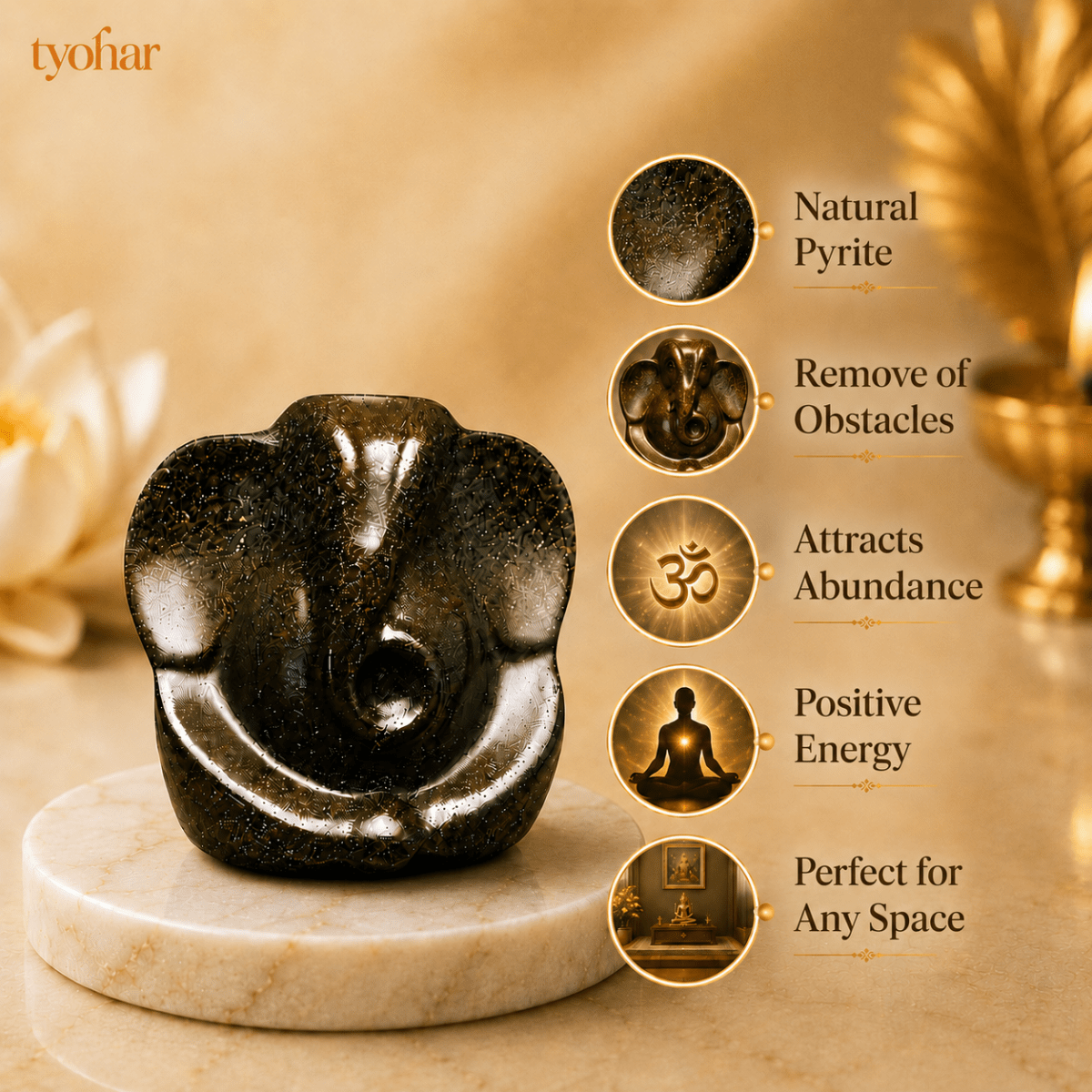 Pyrite Ganesha | Attract Money & Abundance - Tyohar Store