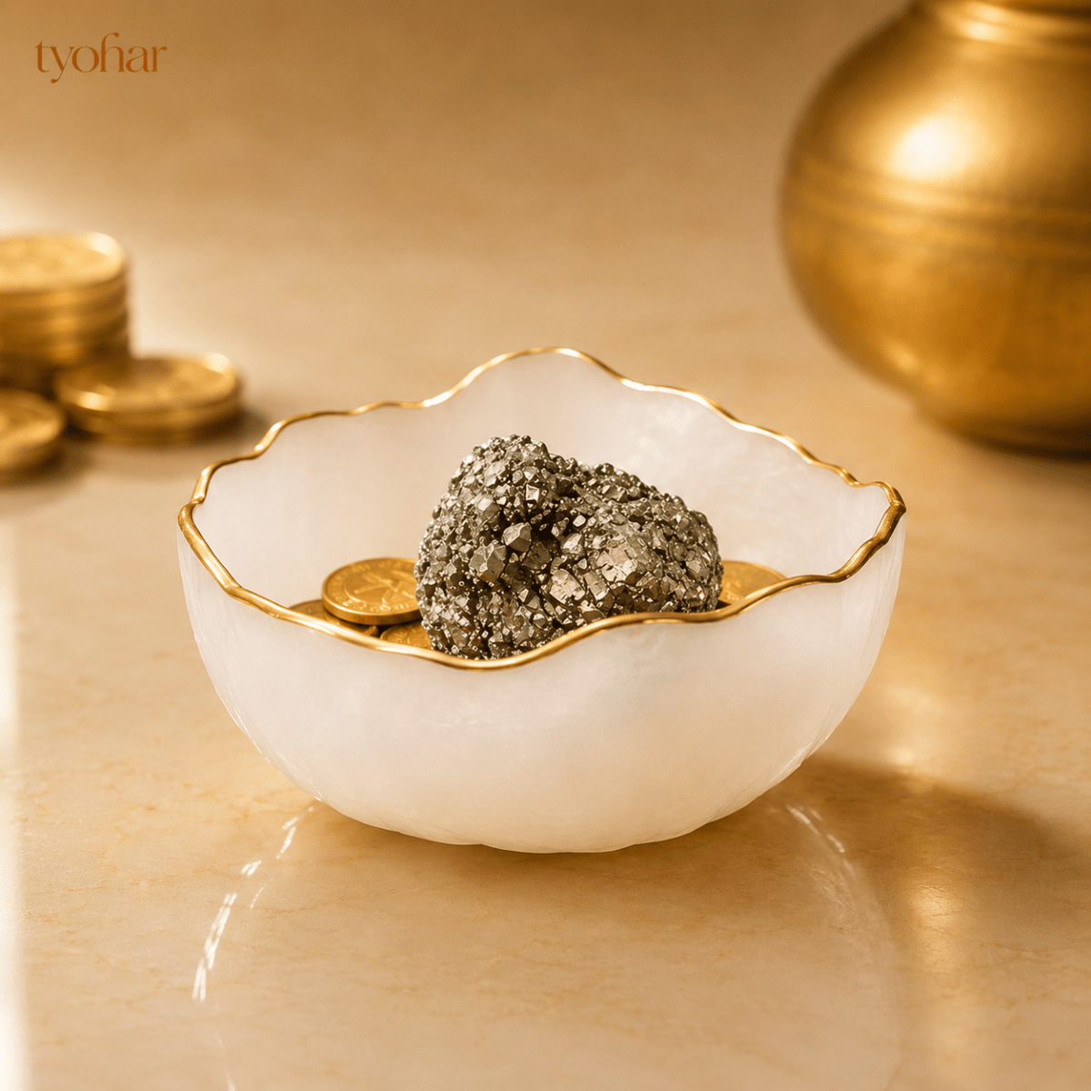 Pure Selenite Money Bowl with Gold Lining - Tyohar Store