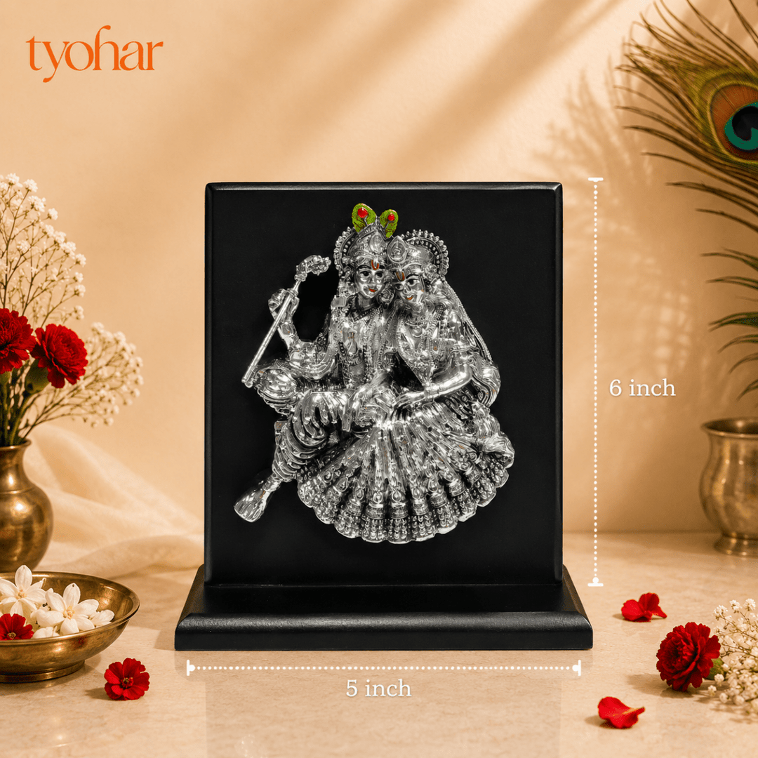 Shreenathji Mukharvind & Radha Krishna 3D Frame | 999 Silver Plated - Tyohar Store